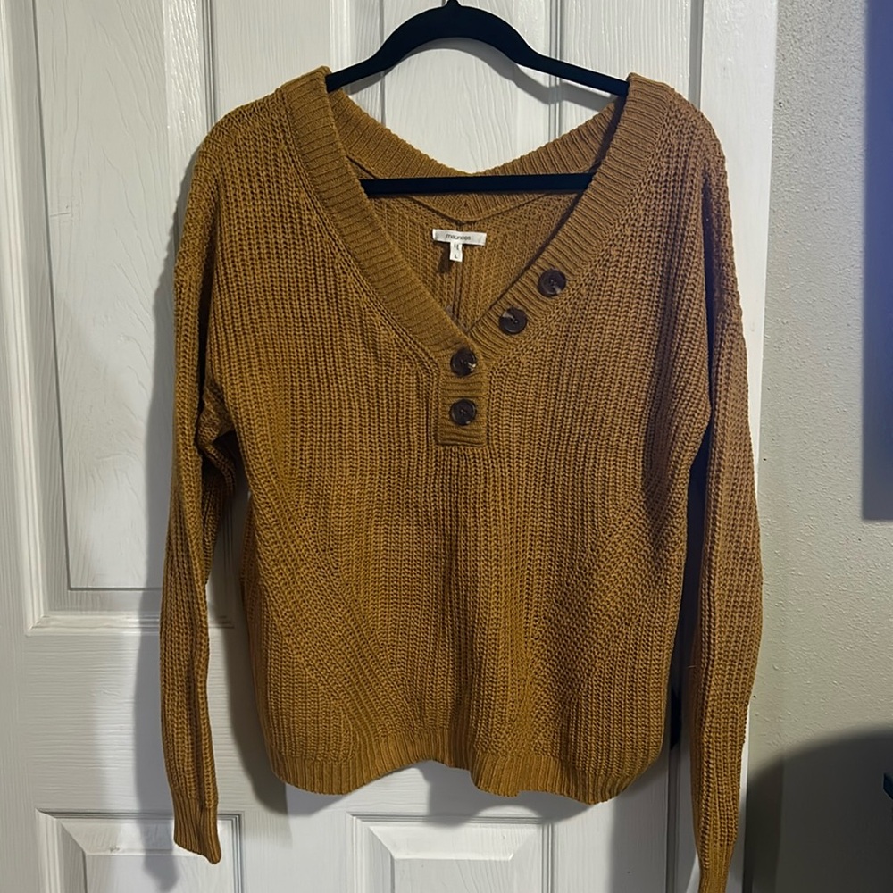 Maurice’s Marigold V Neck Chunky Button Sweater